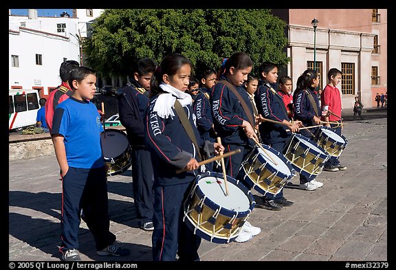 Children practising in a marching band. Guanajuato, Mexico (color)