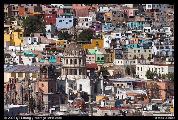 City center from above  with dome of Templo de la Compania de Jesus. Guanajuato, Mexico