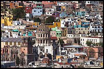 City center from above  with dome of Templo de la Compania de Jesus. Guanajuato, Mexico (color)