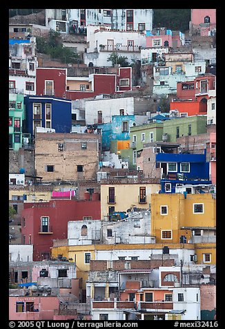 Vividly colored houses on steep hill. Guanajuato, Mexico (color)