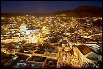 Historic town at night with illuminated monuments. Guanajuato, Mexico