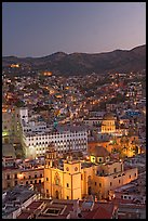 Panoramic view of the historic town with illuminated basilic, university, and La Compania. Guanajuato, Mexico ( color)