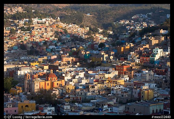 Church San Roque, and hills, early morning. Guanajuato, Mexico (color)