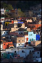 Vividly colored houses on hill, early morning. Guanajuato, Mexico