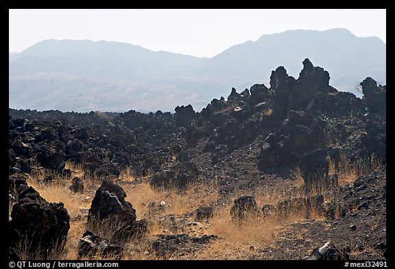 Hardened lava and hills. Mexico