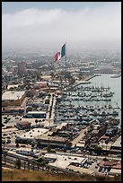 Harbor and giant Mexican flag from above, Ensenada. Baja California, Mexico (color)