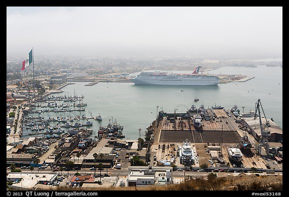 Harbor and cruise ship from above, Ensenada. Baja California, Mexico
