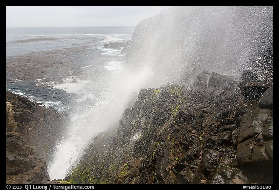 Jet of water blowing up 30 meters, La Bufadora. Baja California, Mexico