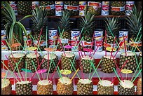 Pinacoladas prepared in pineapple shells. Baja California, Mexico (color)