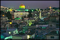 Old town roofs and Dome of the Rock by night. Jerusalem, Israel (color)