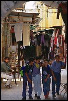 Children in a busy old town alley. Jerusalem, Israel (color)