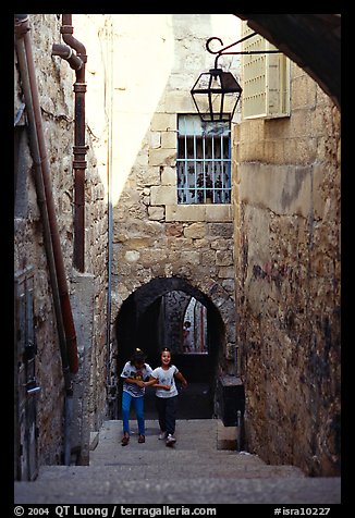 Children on stairs of an old alley. Jerusalem, Israel (color)