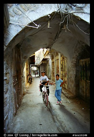 Two children under an archway, Hebron. West Bank, Occupied Territories (Israel)