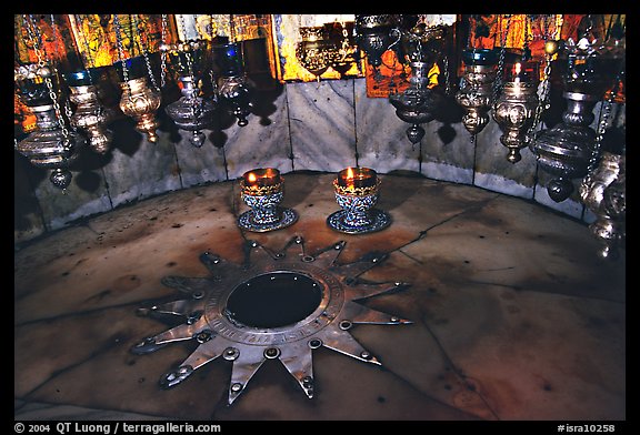 The nativity star in the Church of the Nativity, Bethlehem. West Bank, Occupied Territories (Israel)