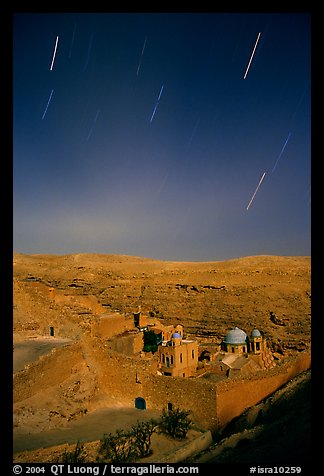 Star trails above the Mar Saba Monastery. West Bank, Occupied Territories (Israel) (color)