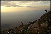 Ibex on the rim of Wadi Ruman (Maktesh Ramon) Crater, sunrise. Negev Desert, Israel ( color)
