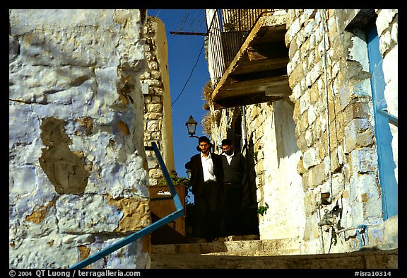 Orthodox jews in a narrow alley, Safed (Tsfat). Israel