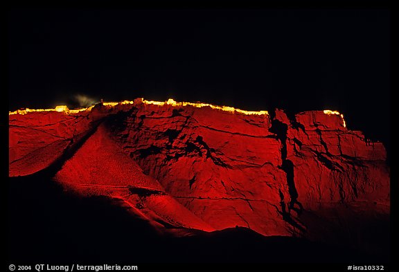 Summit plateau illuminated at night, Masada. Israel