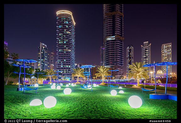 Park along Marina Promenade at night. United Arab Emirates (color)