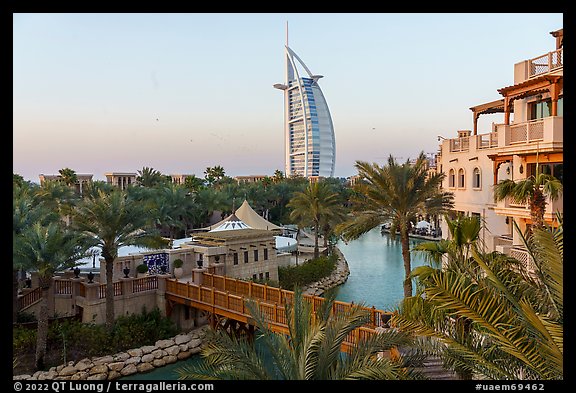 Medina Jumerah lush gardens and Burj Al Arab. United Arab Emirates (color)
