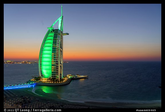 Burj Al Arab and Persian Gulf at sunset. United Arab Emirates (color)