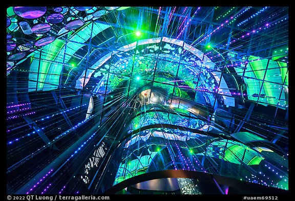 Looking up inside Mobility Pavilion. Expo 2020, Dubai, United Arab Emirates (color)