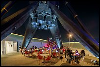 Rocket Garden below the landing legs of Falcon 9 rocket at night, USA Pavilion. Expo 2020, Dubai, United Arab Emirates ( color)