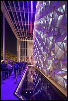 Walls of stars and reflecting pool at night, USA Pavilion. Expo 2020, Dubai, United Arab Emirates ( color)