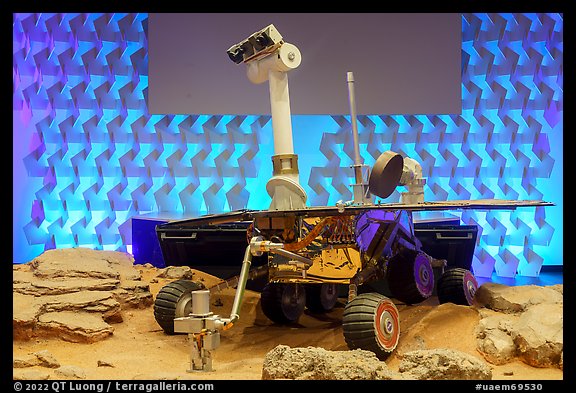 Model of Mars Exploration rover, USA Pavilion. Expo 2020, Dubai, United Arab Emirates (color)