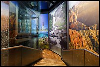 Stars motif, elevator, mural photos of national parks, USA Pavilion. Expo 2020, Dubai, United Arab Emirates ( color)