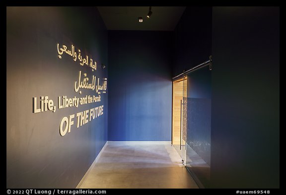 Entrance interior with pavilion motto, USA Pavilion. Expo 2020, Dubai, United Arab Emirates (color)