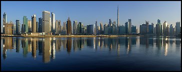 Downtown Dubai skyline from Business Bay. United Arab Emirates (Panoramic color)