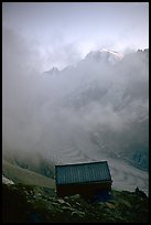 Alpine hut, which serves as a base for climbers. Alps, France