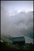 Alpine hut, which serves as a base for climbers. Alps, France (color)