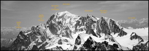 Mont-Blanc group, seen from Grandes Jorasses. Alps, France ( color)