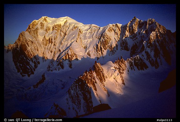 East Face of Mont-Blanc and Mt Maudit, early morning, Italy and France.  (color)