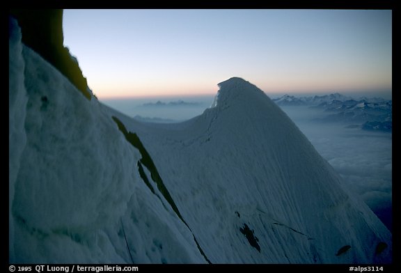 Cornice on the Kuffner ridge of Mt Maudit, Italy and France.