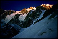 Looking up from the Red Sentinel route at dawn, Mont-Blanc, Italy. (color)