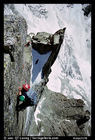 Climber on Aig. des Pelerins,  Mont-Blanc Range, Alps, France.