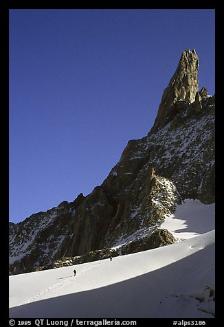 Approaching Dent du Geant, Mont-Blanc Range, Alps, France.