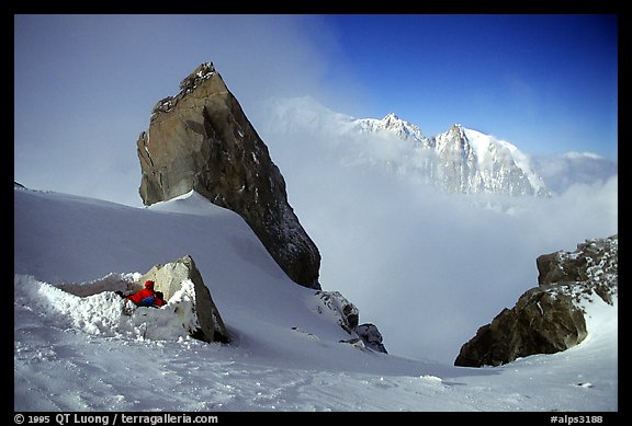 Bivy at the base of Dent du Geant, Mont-Blanc Range, Alps, France.