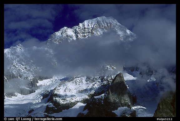 South Face of Mont-Blanc and Brouillard Pillars, Italy.  (color)