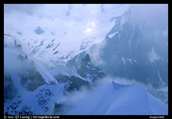 Alpinists on the  Midi-Plan ridge. Alps, France