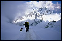 Alpinists climb  Aiguille du Midi, France. (color)