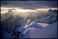 Aiguilles de Chamonix, Courtes-Verte ridge, and Grandes Jorasses seen from Aiguille du Midi. Alps, France (color)