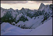 Alpinists climb Aiguille du Midi, France. (color)