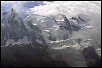 Aiguille du Midi, Tacul, Mt Maudit, and Mt Blanc, Alps, France. (color)