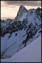 Alpinists climb Aiguille du Midi, France. (color)