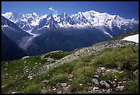 Mont Blanc range seen from the Aiguilles routes, Alps, France. (color)