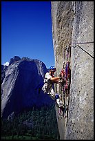 Valerio Folco getting ready to lead a pitch. El Capitan, Yosemite, California